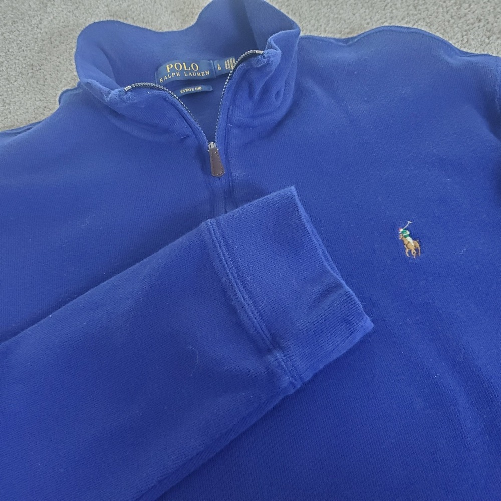 Polo Ralph Lauren Estate Rib Men's Size L Blue Knit Pullover 1/4 Zip Long Sleeve